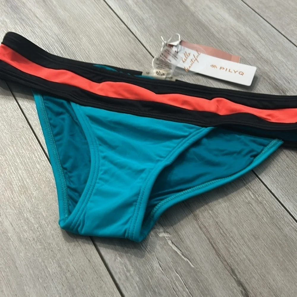 PILYQ Lagoon banded color block full cut bikini swim bottom size small
